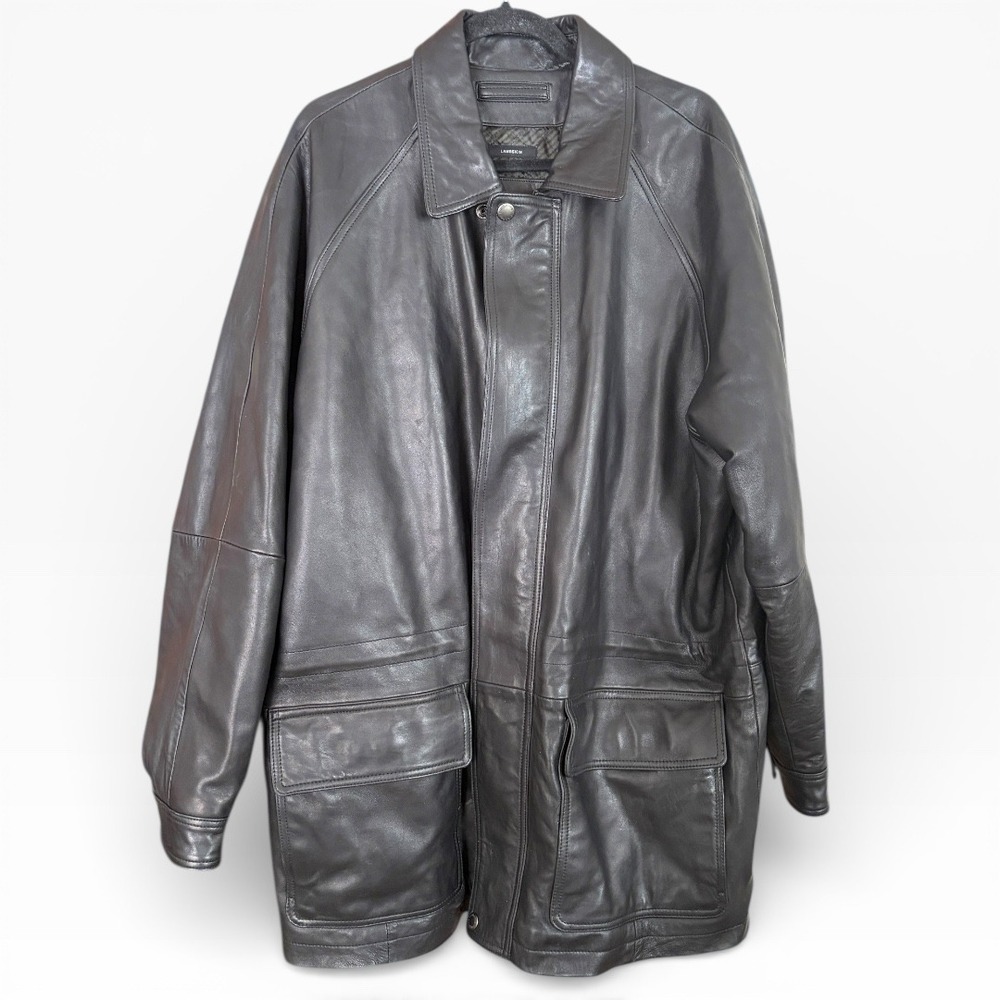 Claiborne Lambskin Leather Barn Coat Mens‎ Black Excellent Full Zip Pocket XL